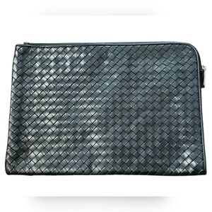 Authentic Bottega Veneta Black Woven Clutch Laptop Bag